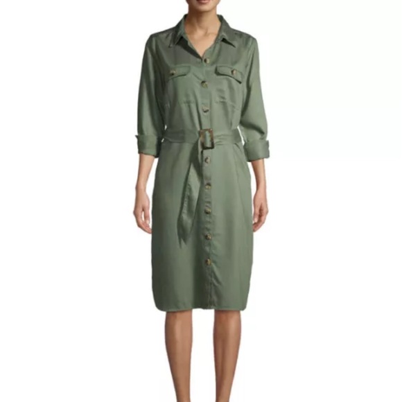 Time and Tru Dresses & Skirts - Time and Tru Olive Button-Front Midi Shirt Dress
